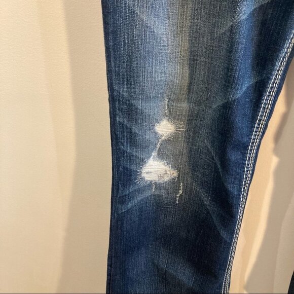 SILVER JEANS  CO Sz 38 x 37 Suki 17” Distressed Thick Stitch 9.5” Rise Jeans - Picture 5 of 15